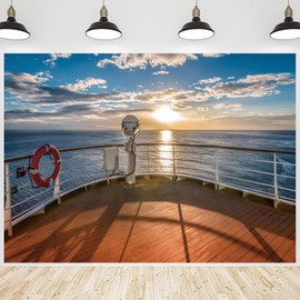 7x5ft Cruise Ship Backdrop Cruise Theme Party Photography Background Summer Tropical Ocean Sunset Scenery Decorations Banner Marine Sailor Nautical Birthday Party Photo Booth Props