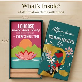 Enqli Affirmation Cards for Women – Bold & Beautiful Gift Set with 44 Daily Empowering Quotes + Wooden Stand – Self Love, Confidence, Motivation, Mindfulness