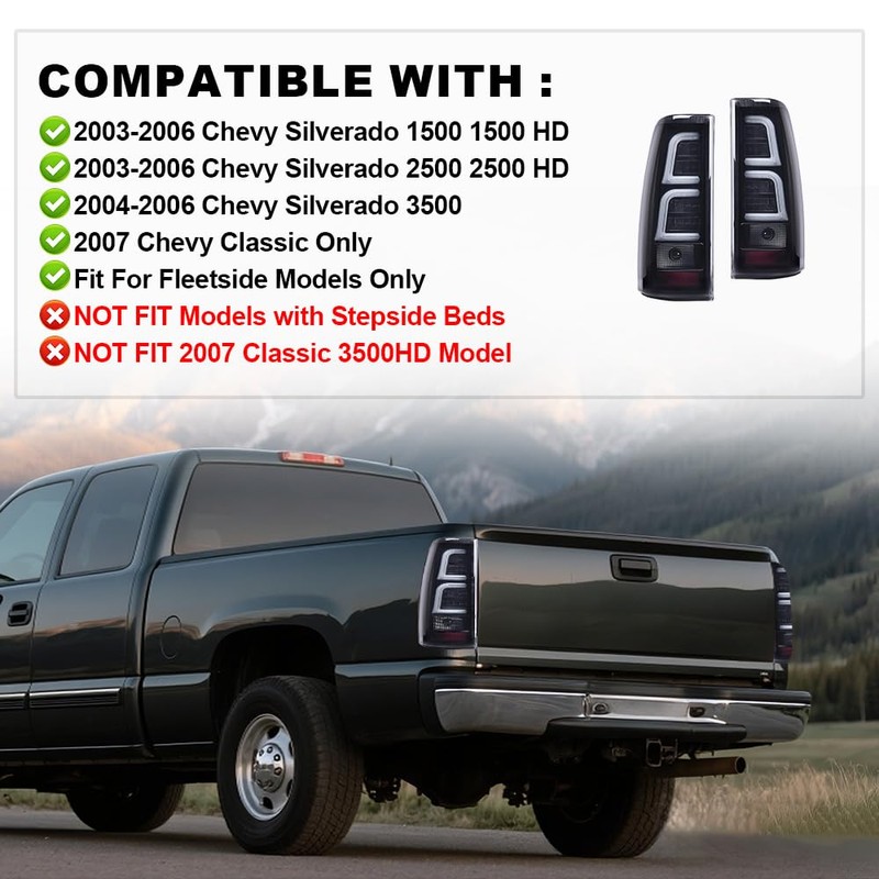 PIT66 LED Tail Lights Replacement Compatible with Chevy Silverado 2003-2006