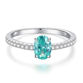 Bellitia Jewelry 1ct Tourmaline Ring Transparent Green Blue Gemstone Ring Design Four Prong Sterling Silver 925 Women's Gift 12 14 16, Metal, Tourmaline