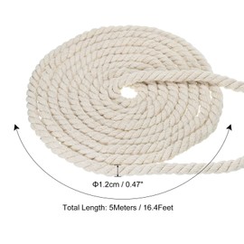 PATIKIL 1/2"x16' Natural Twisted Cotton Rope, 2 Pack 3 Strand Soft Craft Rope with Drawstring Bag for Craft Railings Home Decor, Beige
