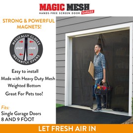 Magic Mesh Garage Door Screen, Black | Magnetic Closure, Breezy Net, Mosquito & Bug Screen for Standard 2 Door Garage, Kid & Pet Friendly | Size 109" x 84.5" (Pack of 1) | Magic Mesh