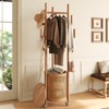 Solid Wood Coat Rack - Rolling Clothes Rack with Rattan