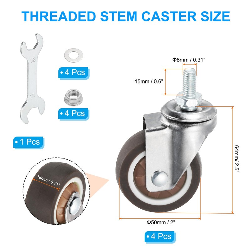 PATIKIL 2 Inch Stem Casters, 4 Pack Low Profile TPR