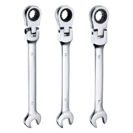 sourcing map 3pcs Flex-Head Ratcheting Wrench 10/11/12mm 180° Rotating Head Metric Ratchet Combination Wrenches 72-Teeth Chrome Vanadium Steel Open End Ratchet for Fasteners Nut Bolt