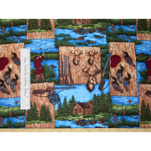 Riverwoods Fabric - Duck Cabin Deer Hunter Patch - Nostalgic