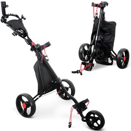 UNI-SUN 3 Wheel Golf Push Cart - Foldable Collapsible Lightweight, Easy to Fold Golf Bag Cart Pushcart