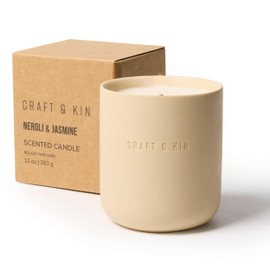 Craft & Kin Scented Candles | Soy Blend with Cotton Wick | Long-Lasting Holiday Candle, 40-Hour Burn | Ceramic Jar, Perfect Fall & Winter Home Scent (10 oz, Neroli & Jasmine)