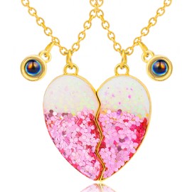 Pax Amare BFF Necklace for 2 with "I Love You in 100 Languages" Pendant - I Love You Friendship Necklace for Two - Couple Gift - Magnetic, Brass