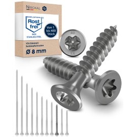 Torx Stainless Steel Screws 8 x 80 Stainless Steel V2A Rustproof Chipboard Screws for Wood Partial Thread 8 mm Thick 80 mm Long Pack of 4 Wood Screws Wood A2