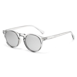 Gleyemor Vintage Polarized Sunglasses for Men UV400 Protection Retro Round Sunglasses Hand-crafted Acetate Frame (Clear Grey/Silver Mirror)