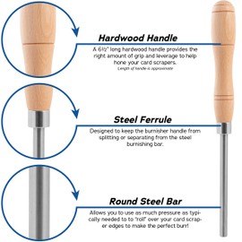 Peachtree Woodworking Supply Scraper Burnisher for Creating Sharp Burrs and Honing Card Scrapers 6 inch Steel Rod with Hardwood Handle