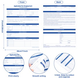 Qilery 200 Sheets Applications for Employment 2 Sided Job Application Form 8.5 x 11 Inches Compliant Employment Application 3 Hole Employment Application Forms for Recording Employee Personal Details