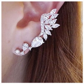 Iaceble Vintage Crystal Wings Ear Climber Earrings Sparkly Cluster Ear Crawler Earrings Angel Wing Ear Clip Earrings Silver Cz Feather Ear Cuff Earrings No Piercing Earrings Jewelry for Women