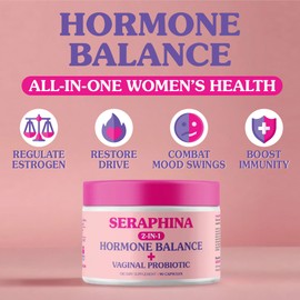 Seraphina Vaginal Probiotics 2-in-1 for Women + Hormone Balance - 90 Capsules Complete Feminine Care, PMS & Urinary Tract Health, Prebiotic Blend, 10 Billion CFU, 6 Strains (90 Count (Pack of 1))