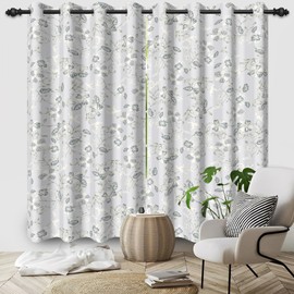 Xiazhilaio Shabby Chic Botanical Blackout Curtains 52 x 84 Inch, 2 Panels Farmhouse Floral Leaf Print Window Drapes for Bedroom Living Room, Thermal Insulated & Room Darkening