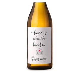 Cute House Warming Gift Wine Label, New Home Present Gifts for Couple, Realtor Gift, Congratulations Home is Where the Heart Is, Wine Bottle Stickers