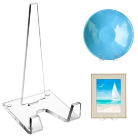 Honeydak Acrylic Plate Display Stand Clear Easel Stand for Picture Plate Frame Albums Record Magazine Tablet Canvas Board Postcards Books Minimalist Tabletop Decor for Home & Office, 8 x 4 x 4 Inches