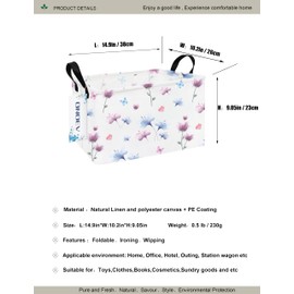 ONOEV Rectangular Folding Laundry Basket,waterproof Canvas Basket,gift basket,Suitable for children's room,Office,Clothes,Toys Storage(Watermark flower)