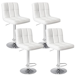 DUMOS Bar Stools Set of 4, 24 inch Counter Height Bar Stools, Upholstered Modern Kitchen Barstools with Metal Base, PU Leather Saddle Stools for Kitchen Island, White