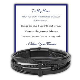 MILAKOO Black Cross Bracelet Gift for Man Punk Retro Clasp Cuff Wristband Leather Christian Gifts