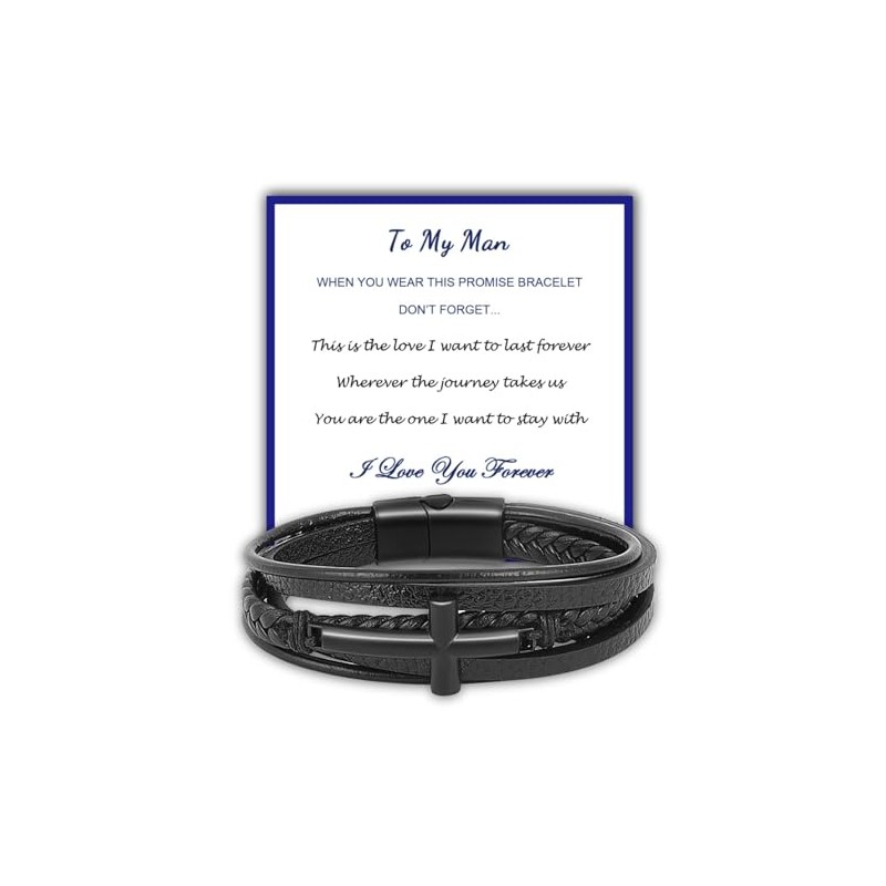 MILAKOO Black Cross Bracelet Gift for Man Punk Retro Clasp