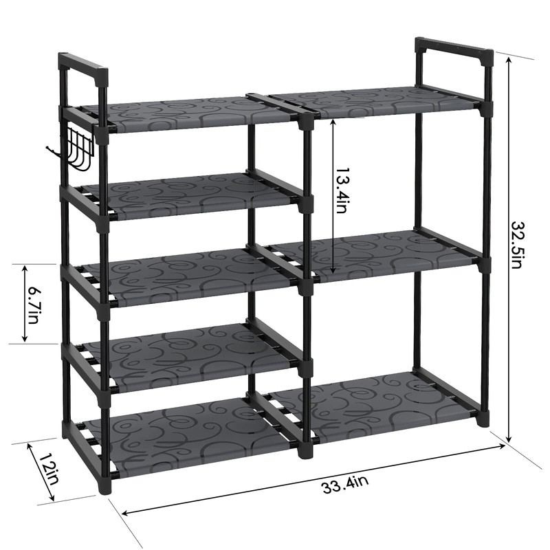 CSXGBAB Black Tubes Closet Shoe Rack, 5 Tier Oxford Fabric