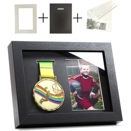 Medal Display Shadow Box - Single Medal Display case - Perfect Medal Display for Runners, Marathon, Race Winner,Soccer, Football, Gymnastics & All Sports (Black, 6x8)