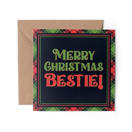 1 x Greeting Card - Merry Christmas Bestie Best Friend Besties Pattern Festive Winter Scene Kids Happy Xmas Aesthetic Art #81194