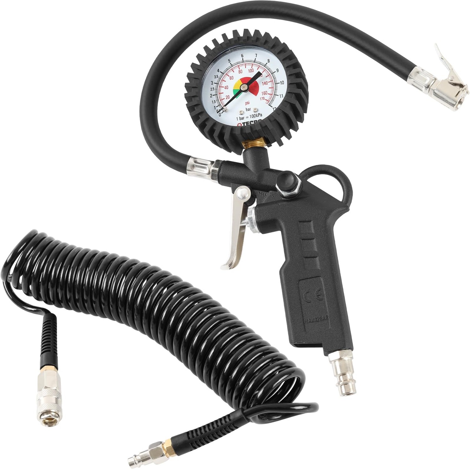 TECPO Compressed Air Set Tyre Inflator Gun with Air Hose [Spiral], 6 m ...