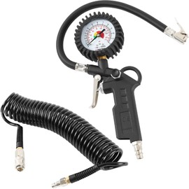 TECPO Compressed Air Set Tyre Inflator Gun with Air Hose [Spiral], 6 m