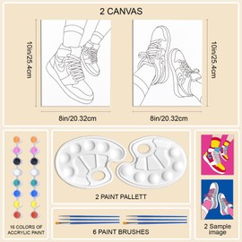 WEBEEDY 2 Pack 8x10 Pre Drawn Canvas Paint Kit, Sneakers Retro Theme Canvas Painting for Adult Sip Date Night Games and Paint Party Favor Valentine's Day Gift