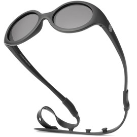 BABY SUNNIES Polarised Baby Sunglasses with Strap - Unbreakable Flexible Toddler Sunglasses for Toddlers Newborns 0-24 - Baby Accessories 0-24 Months, Oval Black