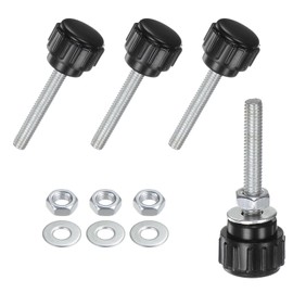 M METERXITY 4-Set Knurled Clamping Knobs, M4x25mm Male Thread Knurled Thumbscrew W Nuts & Washers Carbon Steel Screw on Knobs Grips for Machinery/Electronic/Furniture [Black]