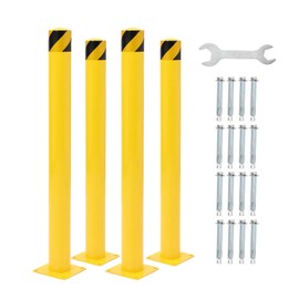 Safety Bollard 4 Packs, 36 Inch Height Bollard Post, 4.5 Inches Diameter Steel Pipe, Yellow Safety Steel Bollard with 16 Anchor Bolts, Driveway Security Bollards for Traffic-Sensitive Area
