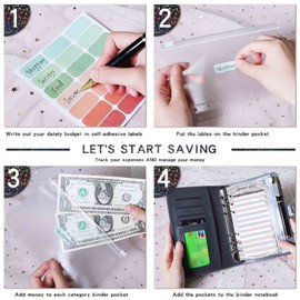 Budget Binder/Money Saving Wallet for Cash Stuffing Savings/Budgeting, Small A6 6 Ring Budget Book Planner Organiser PU Leather with Money Folder/Cash&Bill Envelopes & Expense Budget Sheets, Black