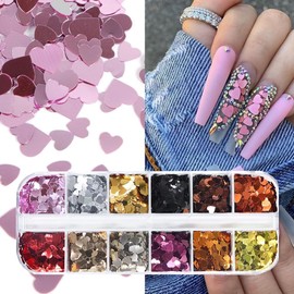 Valentine's Day Nail Sequins Glitter - YiXuTag Heart Nail Art Glitter, Glitter for Face Body Glitter, Shiny 3D Nail Art Stickers, DIY Decoration on Nails, Apply Face Eyes Hair Body