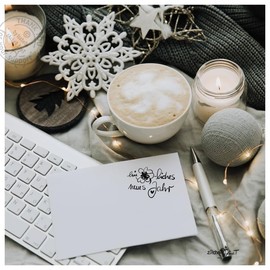 zAcheR-fineT Stamp "Ein glückliches neues Jahr Schein" Text Stamp Congratulations New Year Clover Leaf New Year's Eve Stamp Cards Gift Tag Table Decoration – zAcheR-fineT (Large Approx. 48 x 31 mm)