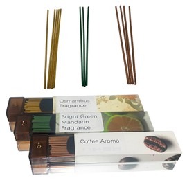 Aromatherapy Incense Sticks Trio Set - 3 Scented Boxes (Osmanthus, Green Citrus, Coffee) Natural Ingredients Essential Oil for Yoga & Meditation Mind Spirit Ritualistic Positive Vibes Relaxation