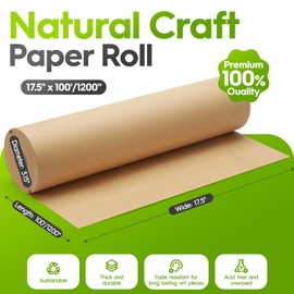 METRONIC Brown Kraft Paper Roll 17.5"x 1200"(100'), Craft Wrapping Paper Gift Wrapping Bulletin Board Arts & Crafts, Bouquet Flower Table Covering Poster Packing Shipping Moving Supplies 75GSM