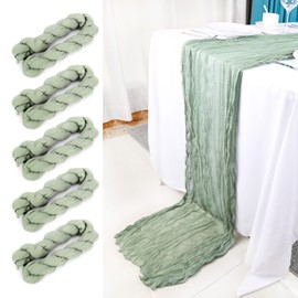 Wigenius Fall Table Runner 6 Pack Sage Green Cheesecloth 35 X 120 Inch Boho Restic Gauze Table Runner for Wedding Party Baby Shower Decoration