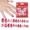 Kids Press on Nails Short Almond Fake Nails Deep Red