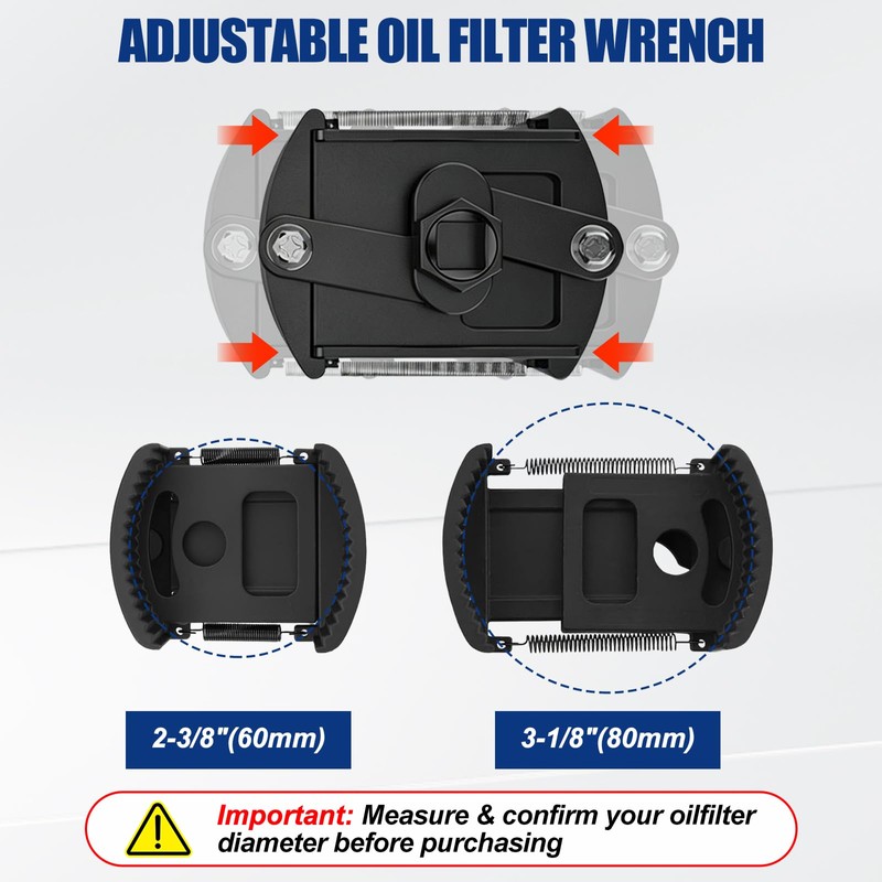 Universal Adjustable Oil Filter Wrench 2-3/8 to 3-1/8 inch (60-80mm)