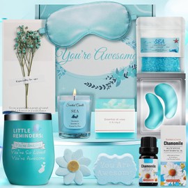 "You're Awesome" Chamomile Pamper Gift Set for Women - Luxury Spa Kit with Insulated Wine Tumbler, Relaxation Self Care Hamper for Mum, Best Friend, Sister, Birthday & Get Well Soon