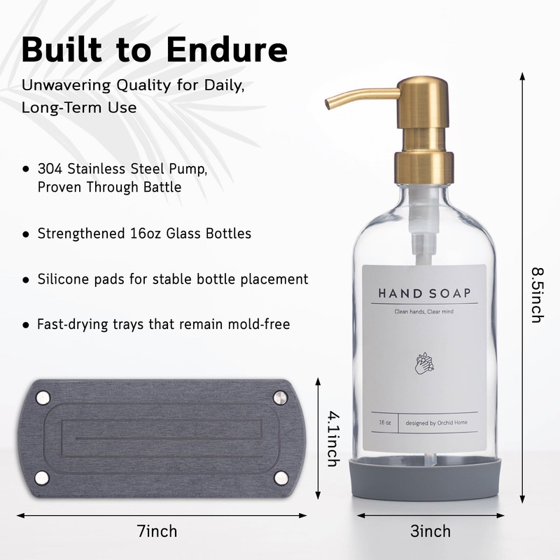 [Luxury] Kitchen Soap Dispenser Set - 16OZ Clear Glass Bottle,