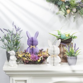 KI Store Purple Easter Bunny Figurines 2pcs Paper Honeycomb Rabbits for Easter Spring Table Centerpiece Tiered Tray Mantel Shelves Display