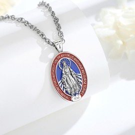 EUDORA S925 Sterling Silver Virgin Mary Necklace Miraculous Medal for Women Men, Colorful Blessed Mother Medal Virgencita Pendant Religious Christian Jewelry Gift for Womens Men, 22"+2"