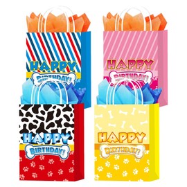 YiBodollar 16pcs Cartoon Dog Paw Party Gift Bags Colorful Birthday Goodie Gift Boxes for Kids Boys Girls Birthday Party Favors Decorations