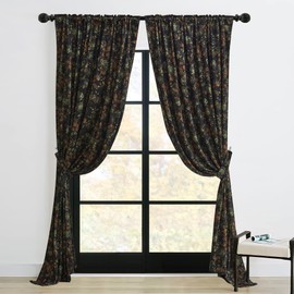 StangH Black Velvet Curtains 96 inches Long, Luxury Back Tab Print Vintage Blooming Floral Pattern Drapes for Living Room Privacy Thick Panels for Patio Sliding Door, 52 x 96-inch, 2 Panels