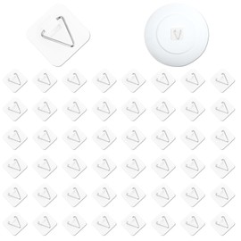 GTILE 50 Pcs Invisible Adhesive Plate Hanger Plate Holders Plastic Adhesive Picture Hangers Without Nails for Wall Hanging Bathroom Kitchen Outdoor Dorm Room Essentials (Square)